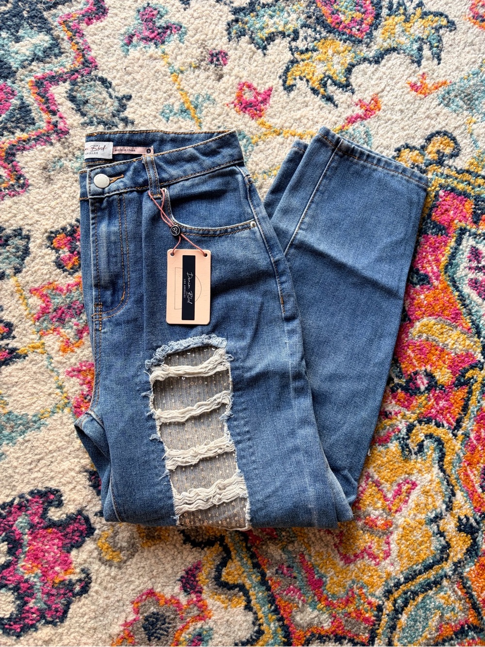 Denim BLVD Bedazzled Distressed Jeans size small NWT